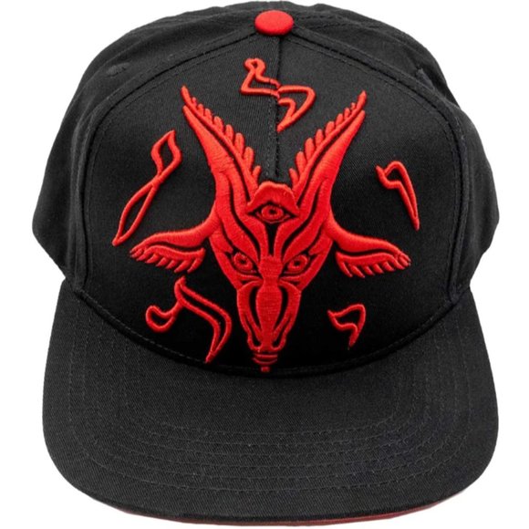 Black w/Red Baphomet Goat Head Satan Baseball Hat Snapback Cap NWT - Picture 1 of 4